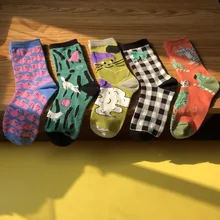 Новые корейские носки женские Харадзюку хлопковые забавные носки в клетку уличные носки для девочек Рождественский подарок