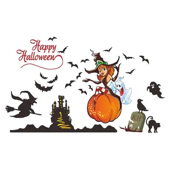 

Halloween Witches Bats Pattern Wall Sticker Bedroom Living Room Window Decoration For Home Party Halloween