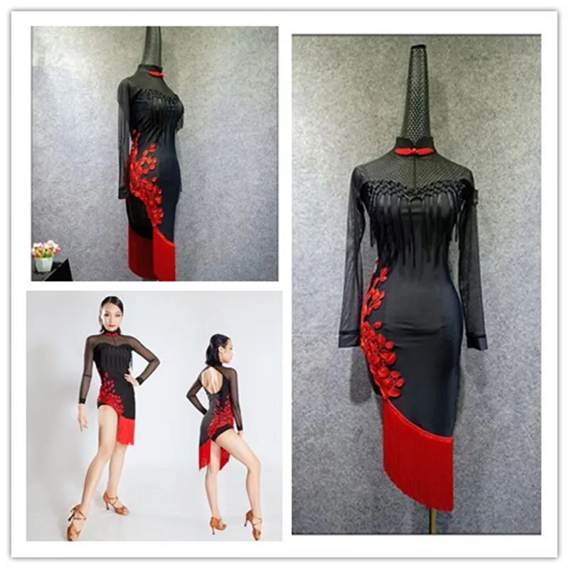 Раздельное Прозрачное платье с кисточками без спинки Cheongsam Румба Самба Танго ча