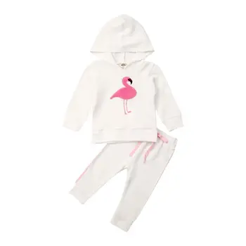 

Pudcoco Baby Girls Clothes Set 2020 Brand New Hooded Sweatshirts Long Sleeve Flamingo Tops + Kids Soild Blank Pants Trousers