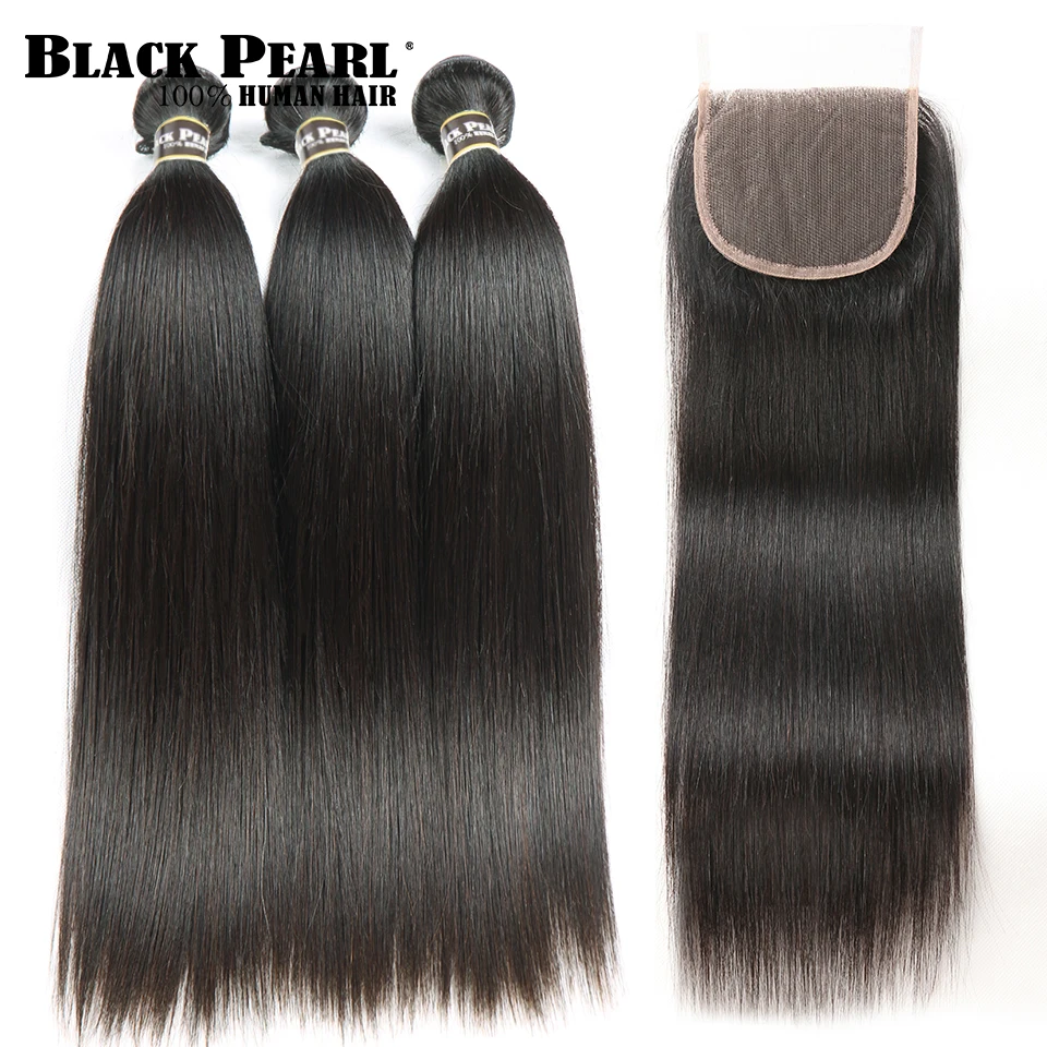 Black Pearl Straight Hair Bundles With Closure Non Remy Human Hair