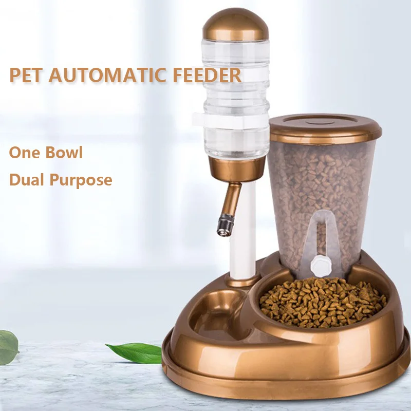 

2 In 1 Pet Cat Dog Automatic Feeder with Large Capacity Water Fountain Food Bowls and Water Bottle Dispenser for Dog Cat Rabbit