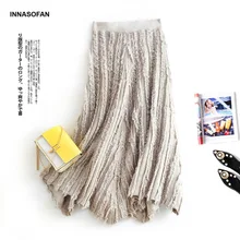 INNASOFAN, вязаная женская юбка, Осень-зима, асимметричная, длинная, высокая талия, модная, высокая, шикарная, с кисточками, одноцветная юбка