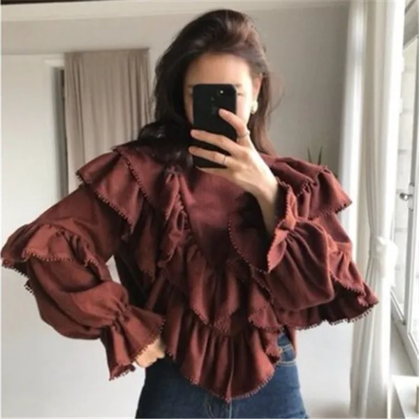 Женская блузка с круглым вырезом расклешенным рукавом|Блузки| |