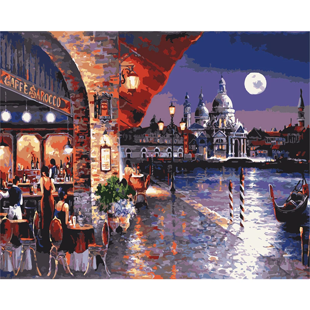 

Moonlight Paint by Numbers with Colorful Box Packing and Fewer Folds Color Canvas and Combo Inner Frame For DIY Oil Painting