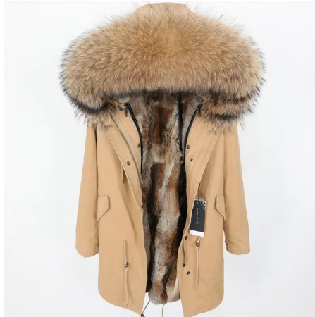 rabbit fur liner 15 Мужская одежда зимняя куртка натуральный мех енота воротник настоящий кролик теплая парка толстый помпон из натурального меха пальто модное длинное пальто - Цвет: rabbit fur liner 15