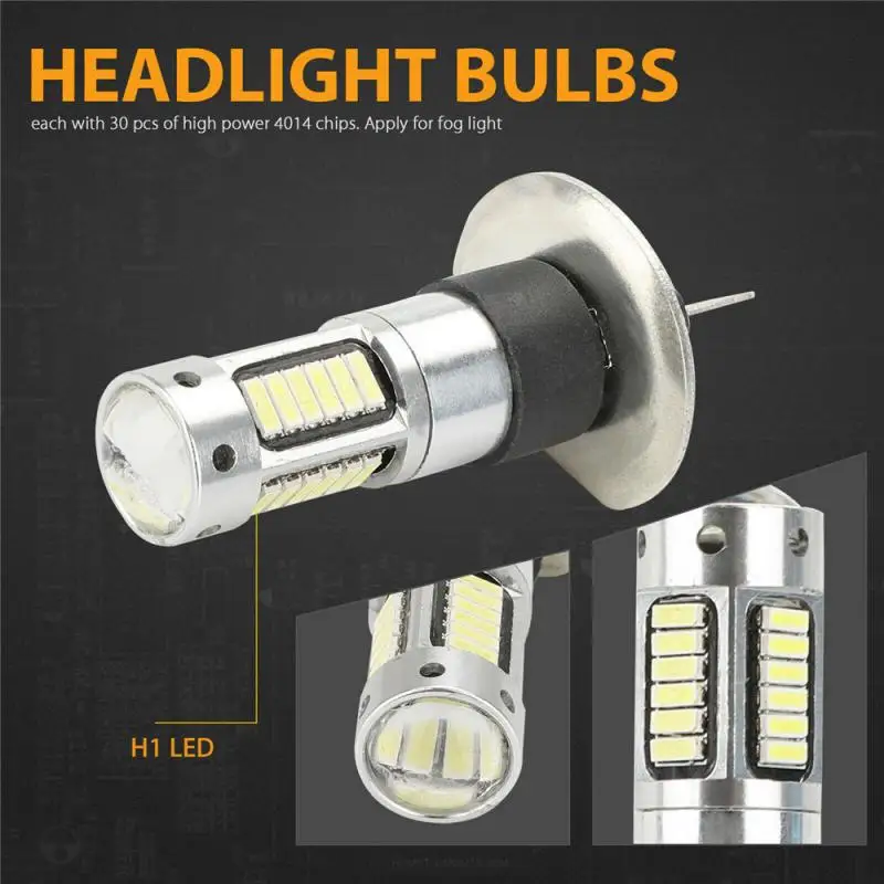 2pcs CAR H1 LED Projector Fog Light Bulbs Kit High Beam DRL Super Bright 6000K White 4014 Chip For Turn Light, Reverse Light