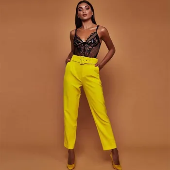 

Casual Pants High Waist Autumn Belted Straight Leg Slacks Office Lady Suit Pants Women Trousers