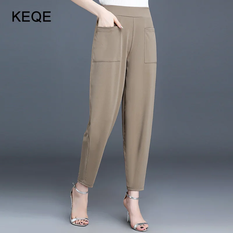 High-Waist-Pants Ladies Trousers Office Plus-Size Khaki/black Women Wide Summer for Harem