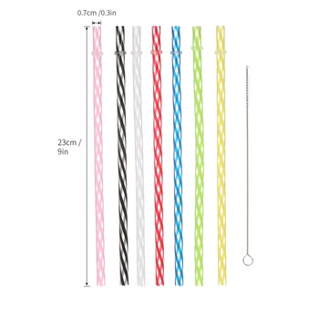 

New 50pcs/set Straws Rainbow Color Striped Plastic Drinking Straws Reusable Straws with 2 Brushes for Birthday Wedding Party Dec