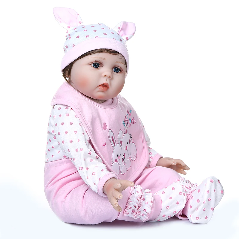 55 см реалистичные reborn baby doll Мягкие настоящие милые детские девочки в розовом кроличьем платье высокое качество силиконовые взвешенные куклы