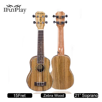 

21 Inch Soprano Zebra Wood Ukulele 15 Fret 4 Strings Rosewood Fingerboard White Cellouid Binding UK Guitar for Gift