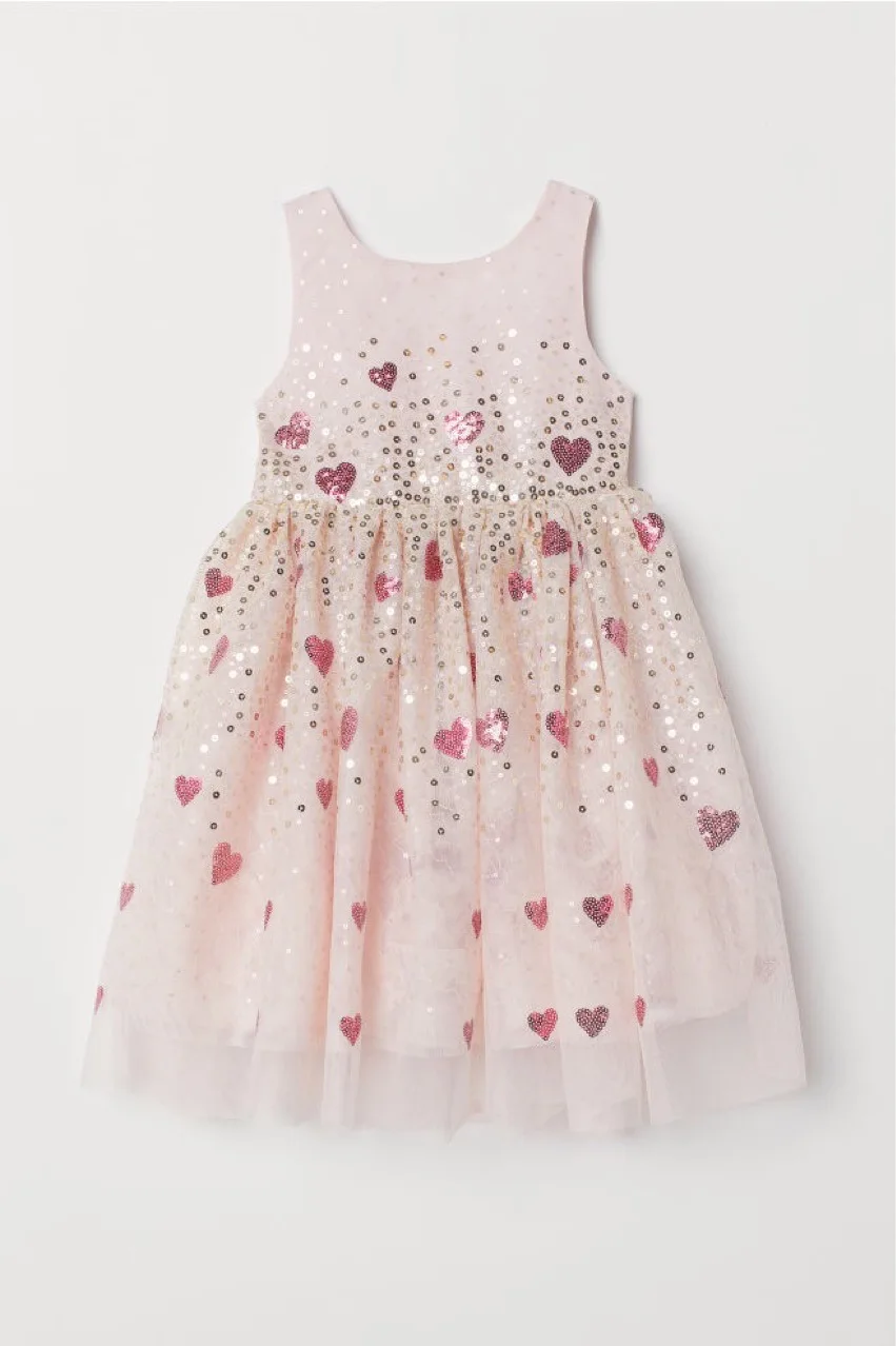 Новое летнее трикотажное платье принцессы с вышивкой в виде сердечек и пайеток для девочек детские блестящие вечерние шикарные Элегантные платья