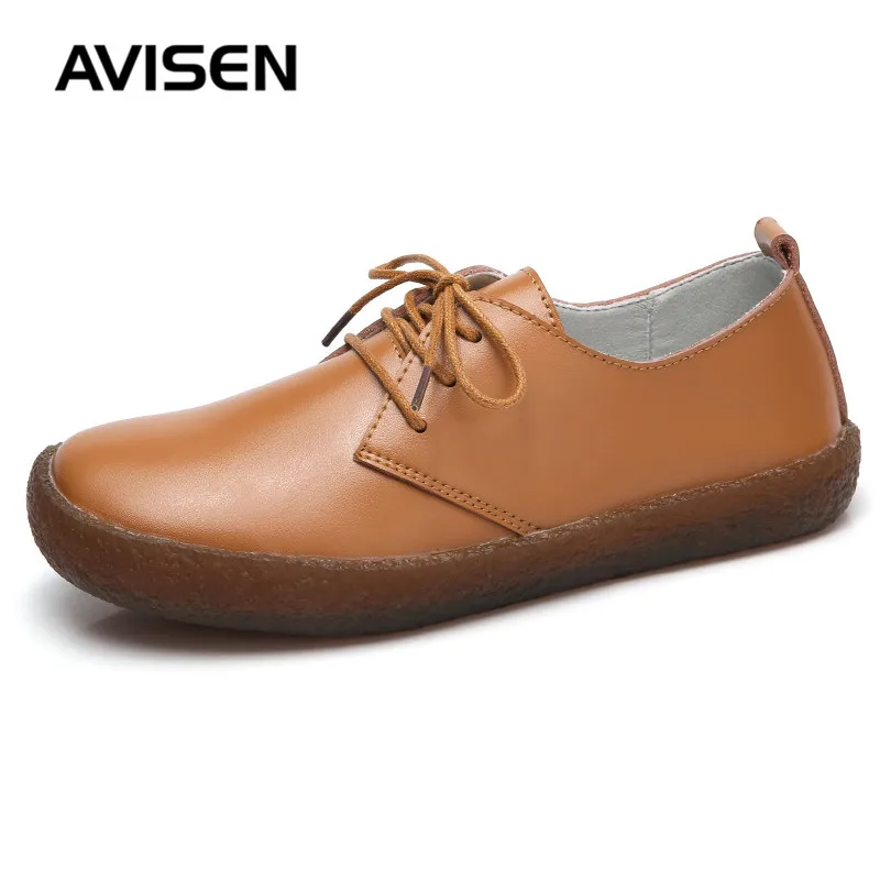 

Women Leather Shoes Spring/Autumn Woman British Style Round Toe Femme Oxford Shoes Lace-Up Soft Casual Flat Shoes