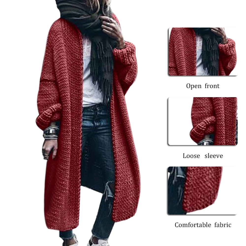 LASPERAL модный длинный кардиган женский красный синий вязаный свитер Повседневный открытый стежок однобортный Трикотаж женский свободный пальто