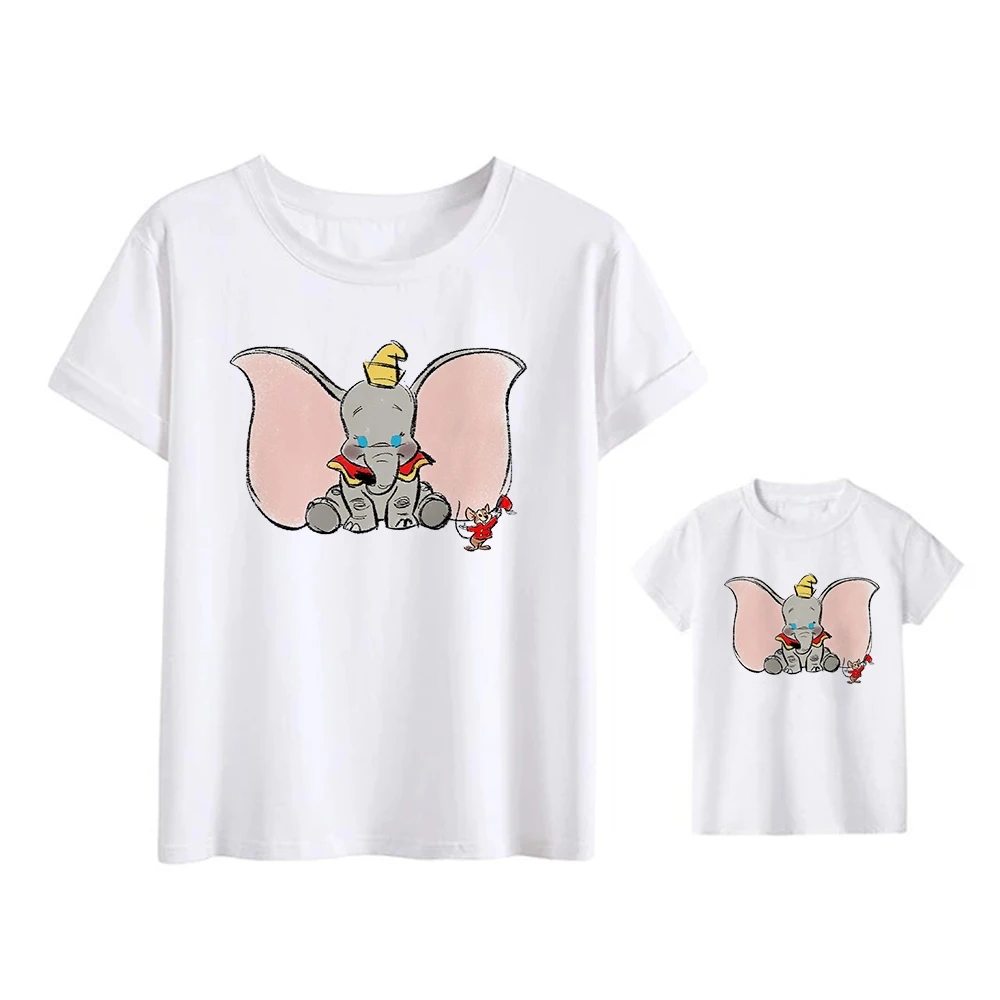 NOVEDAD DE VERANO niños camiseta Dumbo elefante niños/Camiseta de manga corta para niños familia trajes casuales adultos Tops Unisex