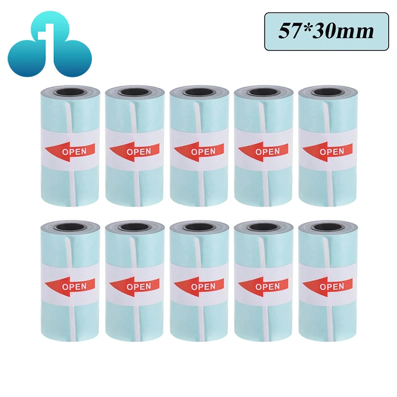 10 Rolls Printable Sticker Paper Roll Direct Thermal Paper Self-adhesive 57*30mm for PeriPage A6 Thermal Printer PAPERANG P1/P2
