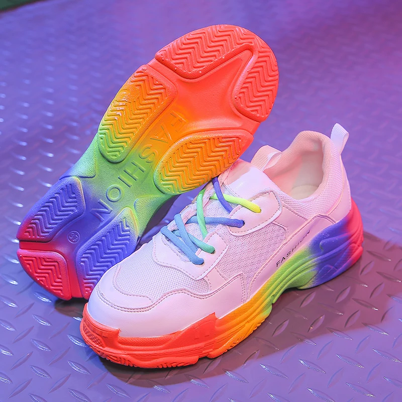 

KAMUCC Women Shoes New Chunky Sneakers For Women Lace-Up Colorful Sole Shoes Casual Fashion Dad Shoes Platform Sneakers Basket