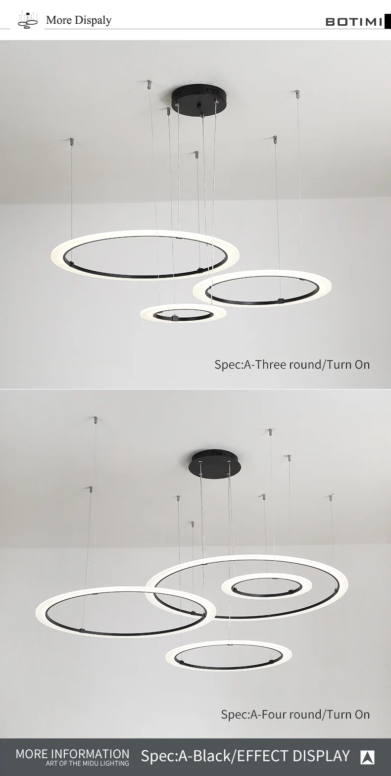 BOTIMI Art DECO LED Chandelier With Golden Rings For Living Room Black Round Layers Hotel Foyer Chandeliers 220V White Lustres
