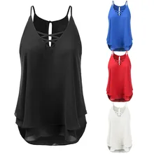 Plus Size Vest Sleeveless Summer Women Back Cross Chiffon Vest Tank Top Haut femme Loose Beach Tops Colete Feminino N4