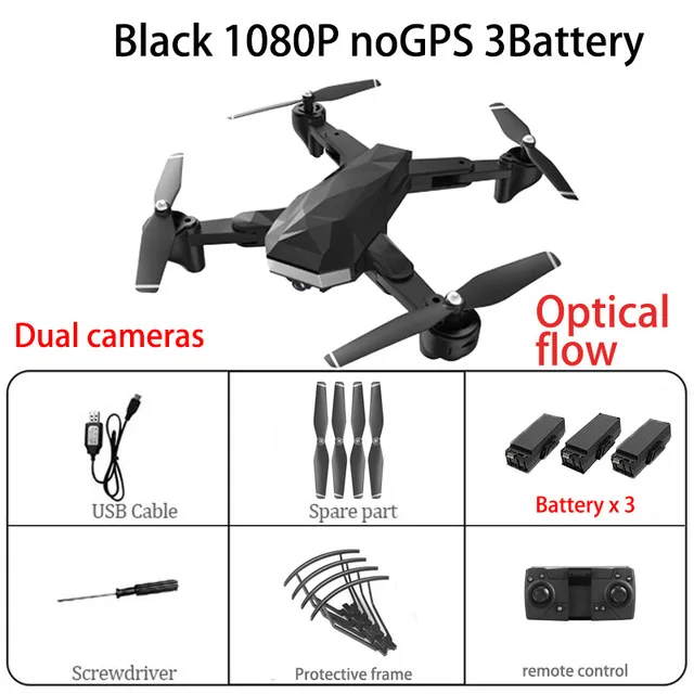C53 gps Дрон с 4K HD камерой 5G wifi FPV RC Квадрокоптер складной Профессиональный вертолет БПЛА дистанционного управления подарок для детей - Цвет: Black 1080Pnogps 3B