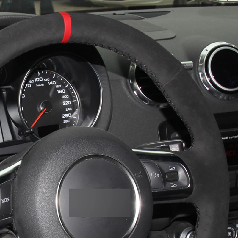 Black Suede DIY Hand stitched Car Steering Wheel Cover for Audi TT 2008-2013