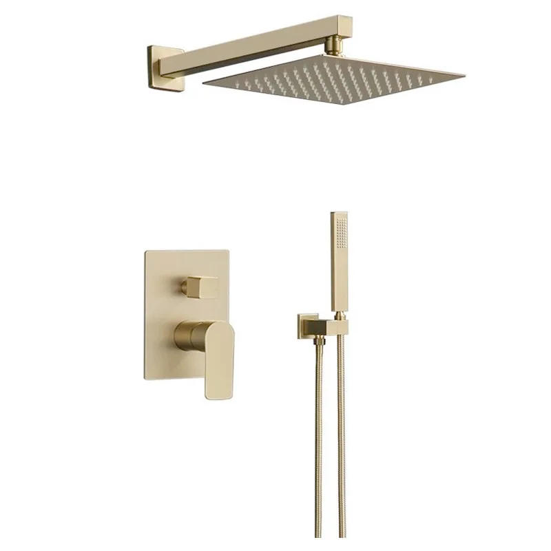 

Bathroom Shower Set Ceiling Shower Brushed Gold Rainfall Shower Faucet Wall Mounted Shower Mixer Square Showerhead Multifunction