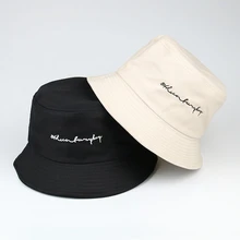 Мужские хлопковые Панамы для женщин простая вышивка буквы кепки s Мода хип хоп шляпа Солнцезащитная шляпа рыбака Панама шляпа