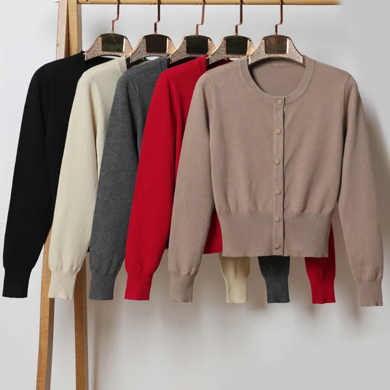 

Casual O-Neck Knitted Women Sweater Ladies Winter Fashion Korean Slim Long Sleeve Solid Sweater Cardigan Soft Warm Sweater