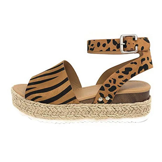 Brown Leopard 1 Модные женские летние босоножки на платформе; Простые Модные женские босоножки; Замшевые женские туфли на танкетке; женские Босоножки с открытым носком; Размеры 35-43 - Цвет: Brown Leopard 1