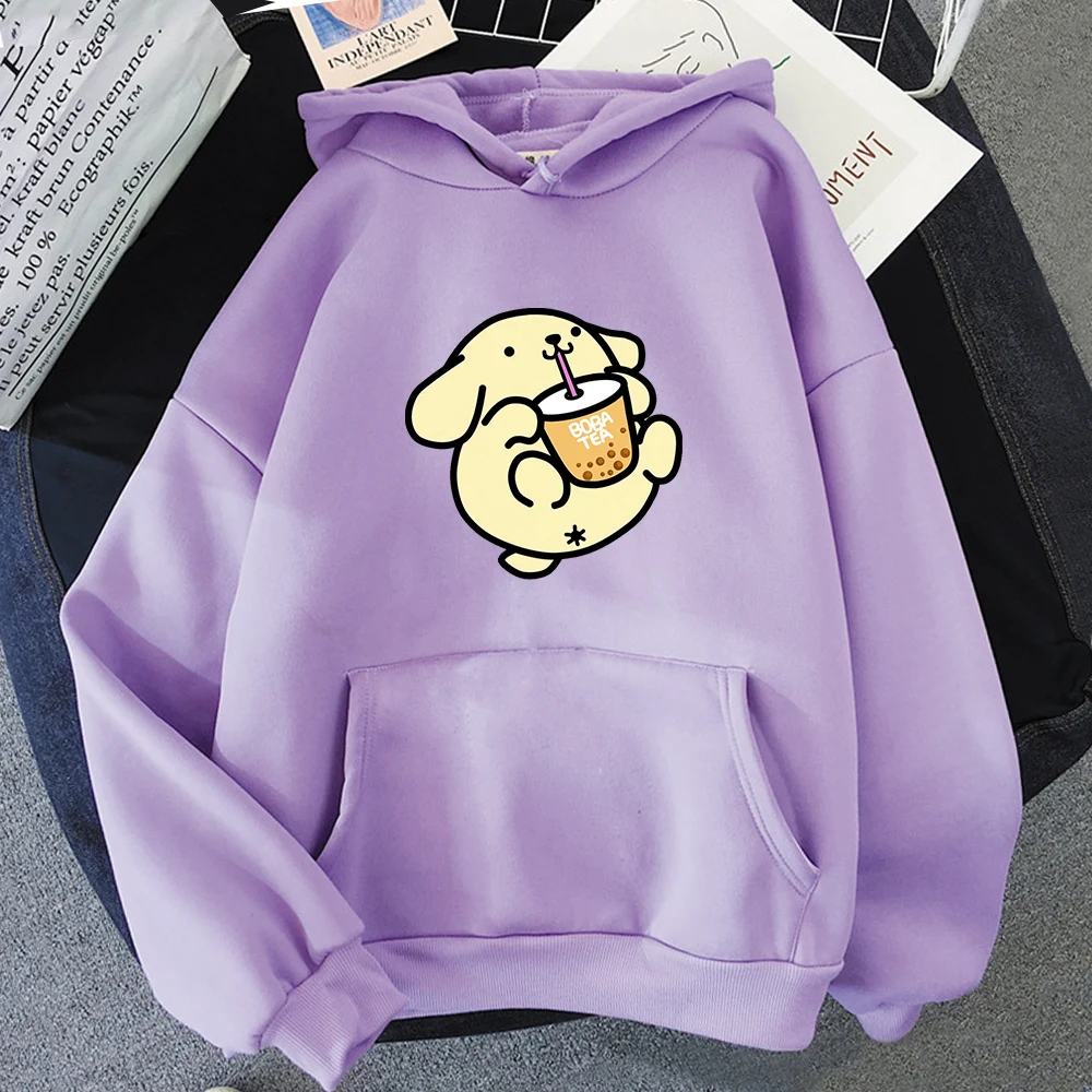 

Boba Tea Woofa Hoodie Cute Dog Hooded Sweatshirt Harajuku Hoodies Lovely Streetwear Kawaii Casual Hoody O-Neck Women's Hooded