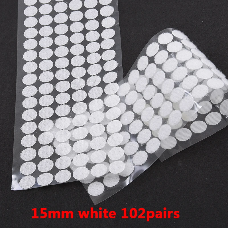 white 15 mm 102 pair 108 Пар Самоклеящиеся Застежки лента в горошек 10/15/20/25/30 мм сильный клей Magic Стикеры диск черно-белые круглые монеты на застежке-липучке Ленты - Color: white 15 mm 102 pair