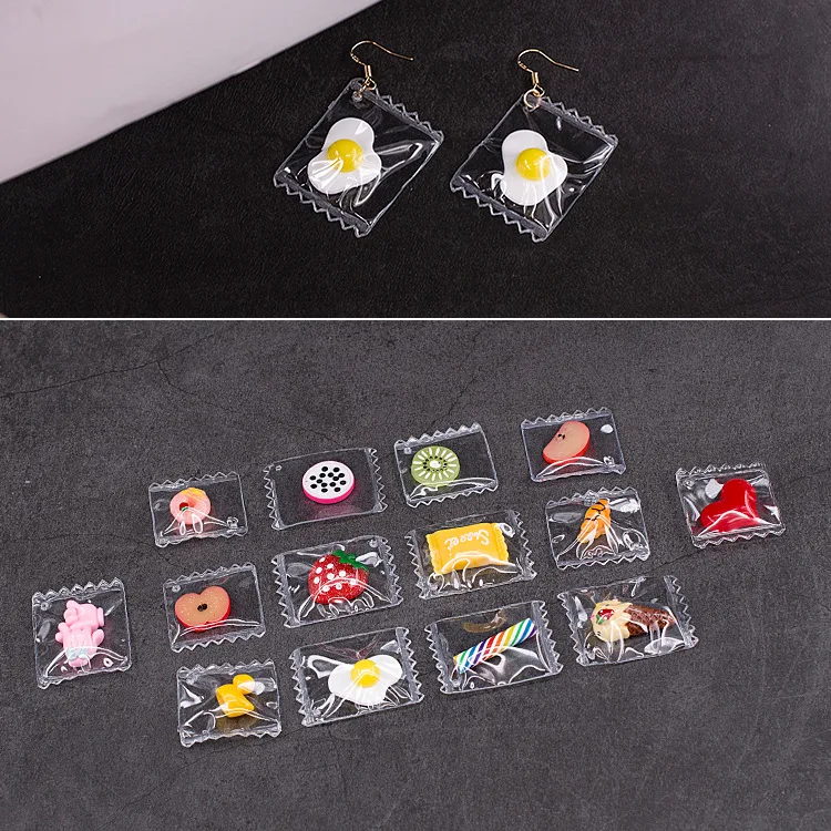 

10pcs Resin Simulation Transparent Cute Candy Fruit Series Jewelry Accessories Cartoon Heart-shaped DIY Earring Pendant Material