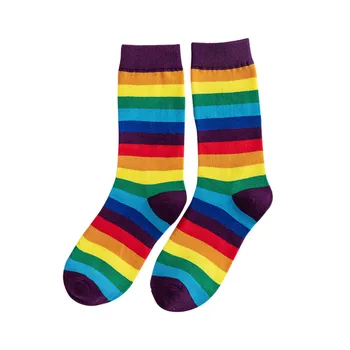 

JAYCOSIN Women's Long Socks Cotton Elasticity Sweat Candy Color Rainbow Striped Sporty Meias Casual Retro Harajuku Socks 1022