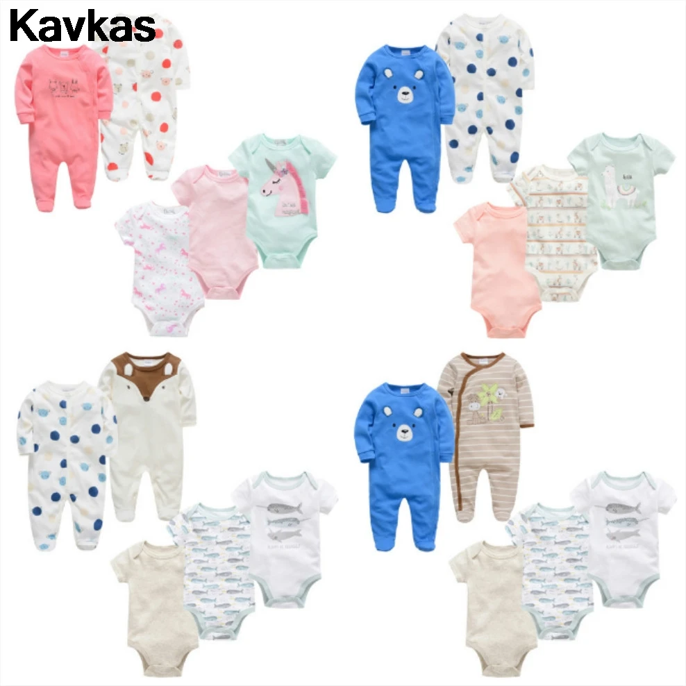 

KAVKAS 2019 baby boy trousers shorts jumpsuit 5 pieces / set summer spring baby jumpsuit cotton rouba de bebes 0-12 months