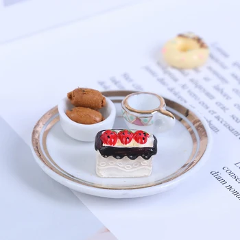

1:12 Cute Simulation Dollhouse Miniature Food Cake Plate Breads Set for Kitchen Table Decoration Accessory for pretend play toys