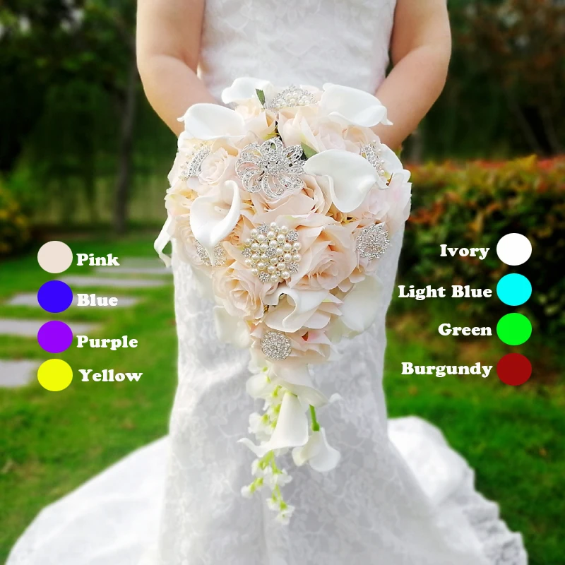 Bouquet Waterfall White Wedding Bouquets wedding bouquets wedding flower decoration Artificial Pearls Crystal Rhinestone