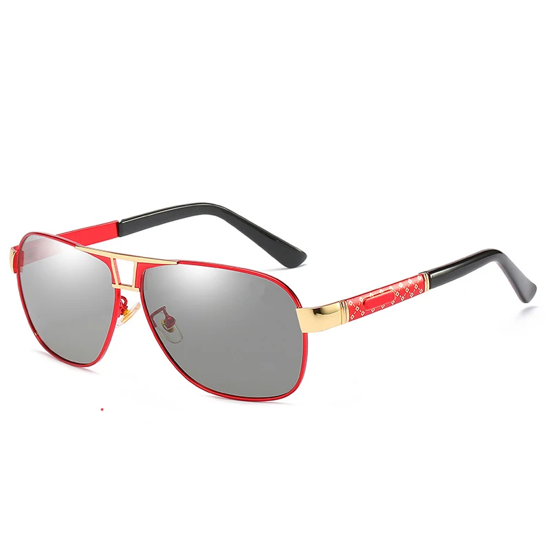 Imwete фотохромные и поляризационные мужские солнцезащитные очки, винтажные линзы высокой четкости, роскошная металлическая оправа, мужские очки для вождения с антибликовым покрытием UV400 - Цвет линз: RedGray
