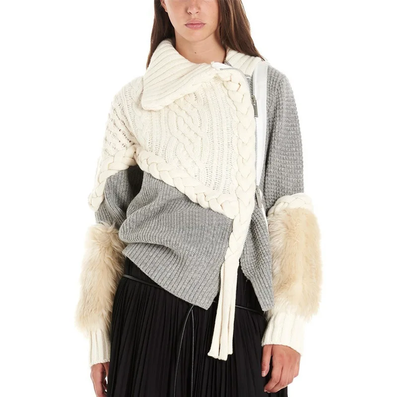 

n Europe Irregular Pullovers Sweater Female 2019 Autumn And Winter New Women Sweater Wild Casual Zipper Women Tops S298