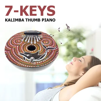 

7 Keys Kalimba Coconut Shell Painted Pocket Finger Thumb Piano Wood Musical Instrument Accessaries For Beginner Random Color