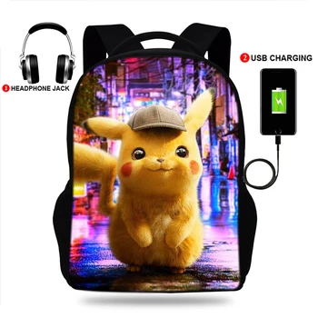 

17inch Pikachu Backpack USB Charge Laptop Backpack School Bags for Teenagers Travel Shoulder Bags Boys&Girls Backpack
