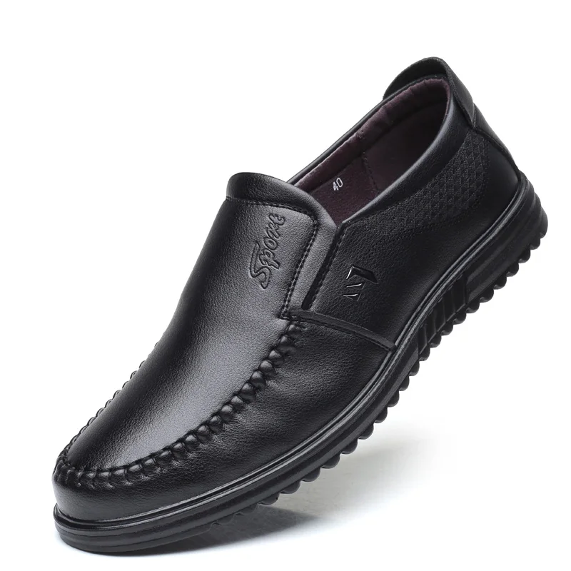 Удобная обувь из спилка; мужские лоферы с амортизацией; мягкая повседневная мужская обувь; мужские слипоны на плоской подошве; популярные классические мужские мокасины - Цвет: Черный