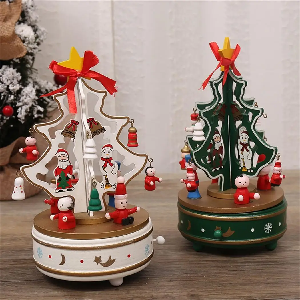 Рождественская елка вращающаяся деревянная музыкальная шкатулка музыкальная игрушка Рождественский подарок украшение Navidad подарок для друга или детей новогодние подарки