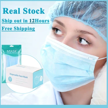 

100Pcs 3 Layer Disposable Face Mouth Mask Earloop Anti-Dust Mask Facial Dust-Proof Cover PM2.5 Breathable Face Mask In Stock