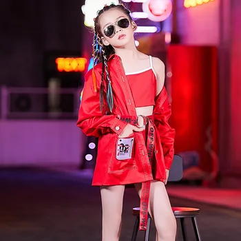 

Korean Girls Jazz Dance Costume Red Suit Children'S Hip Hop Street Dance Performance Costumes Catwalk Show Clothes Tide DL4808