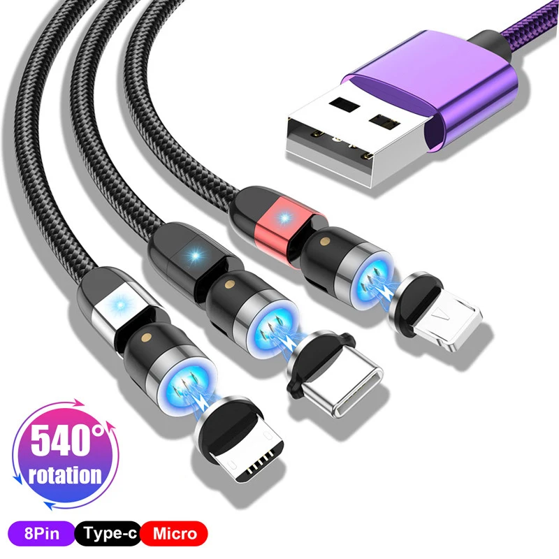 Магнитный кабель для быстрой зарядки 3 в 1 Micro IOS &amp USB USB-C м 2 360 °/180 ° быстрое