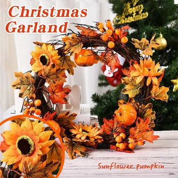 

2PC Halloween Autumn Maple Leaf Berry Artificial Garland Front Door Wreath Gift decoration Подарок на хэллоуин для дома