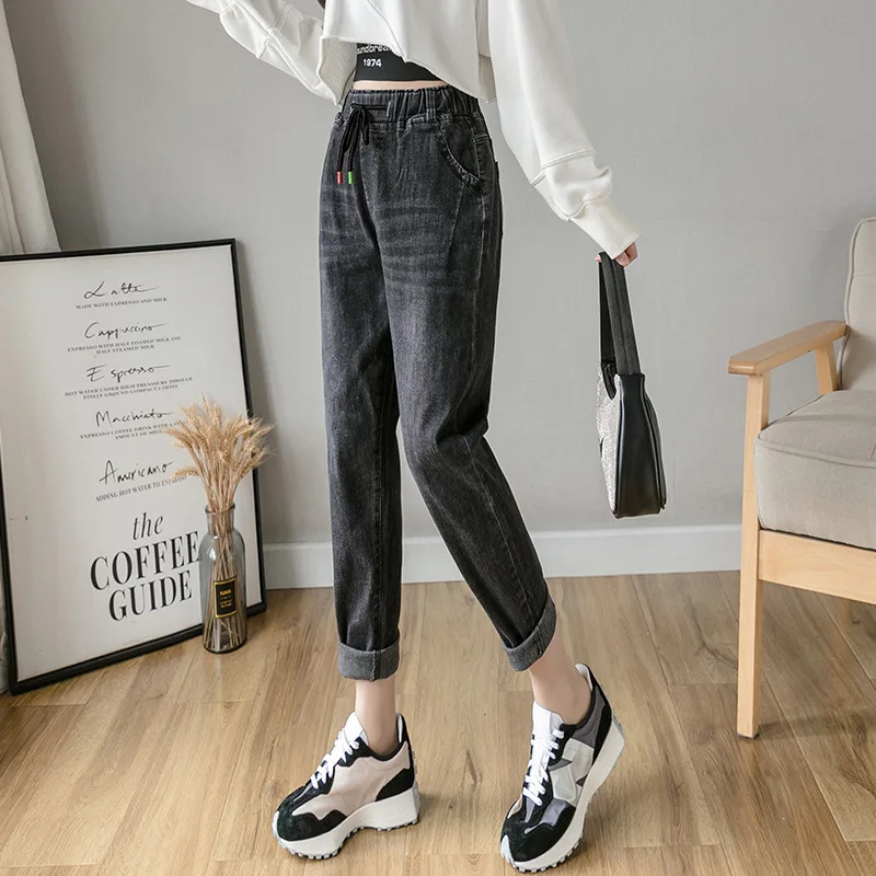 

High Waist Washed Jeans Women's Autumn and Winter Korean Version Loose and Thin Straight Barrel Radish Pants Nine Legged Pants