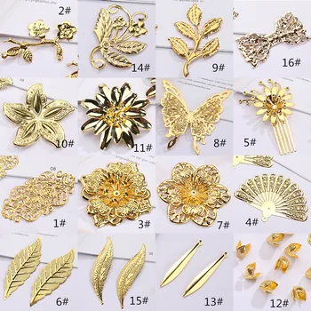 

6pc Decoration Metal Flowers Leaf Butterfly Filigree Wraps Connectors Findings Gold Plated For Jewelry Crafts Making Accessories