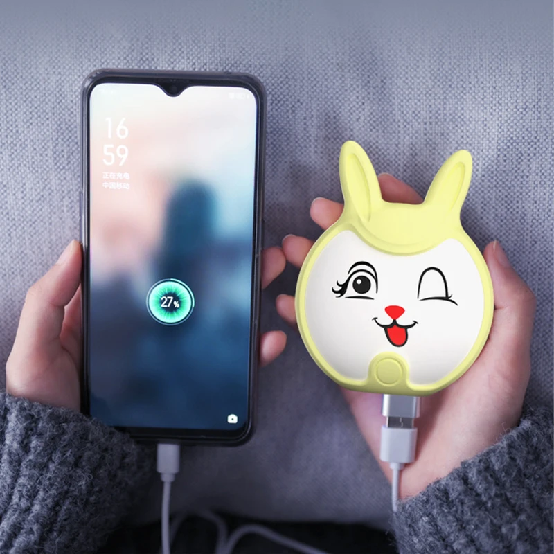 Мини-грелка для рук с милым кроликом из мультфильма USB портативный мобильный мощный перезаряжаемый зимний грелка для рук 5 Вт 5 в двусторонний быстрый нагрев